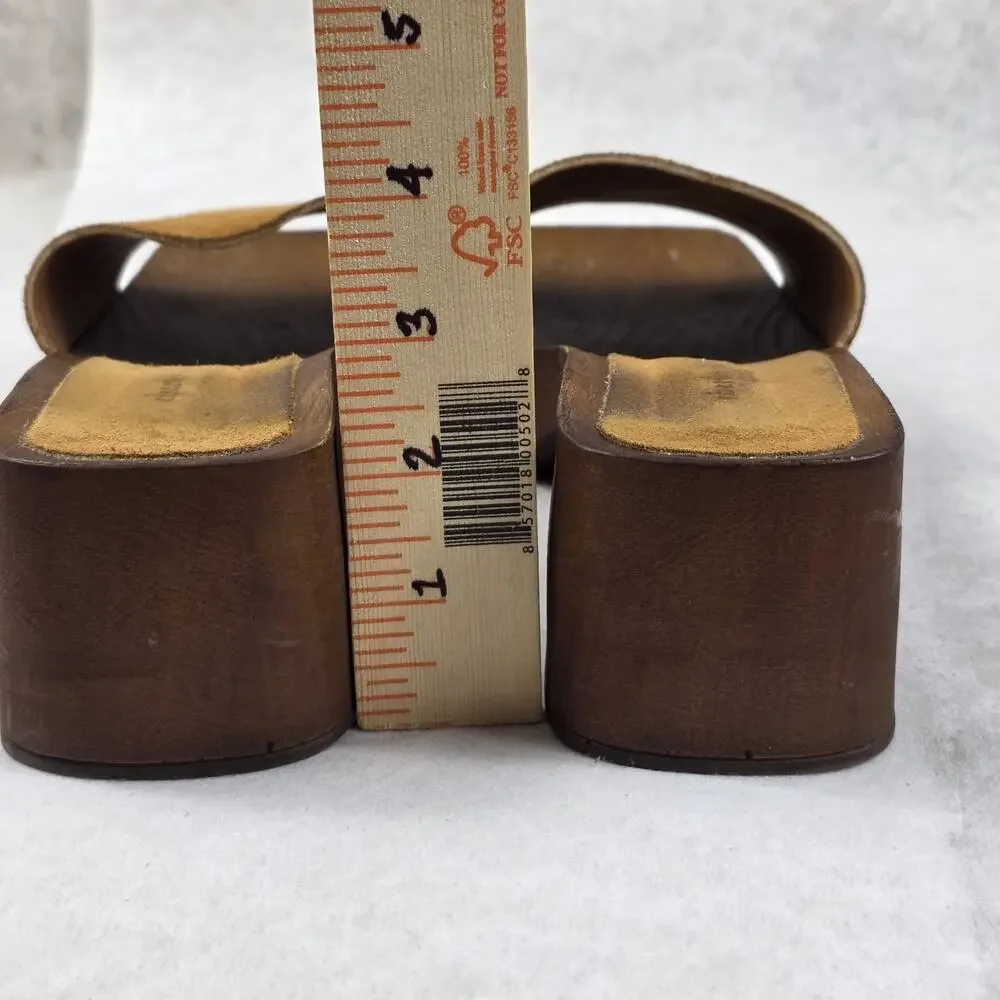 Vintage 90s Charles David Brown Suede Wood Platform Mules Clogs Sz 40 Made italy